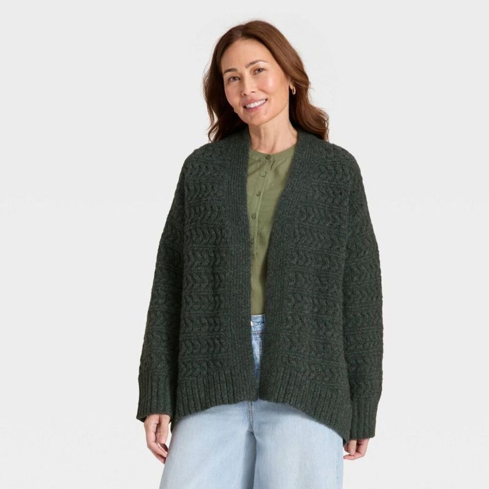 Women's Open Stitch Cozy Cardigan Sweater - Universal Thread Dark Gray XS/S